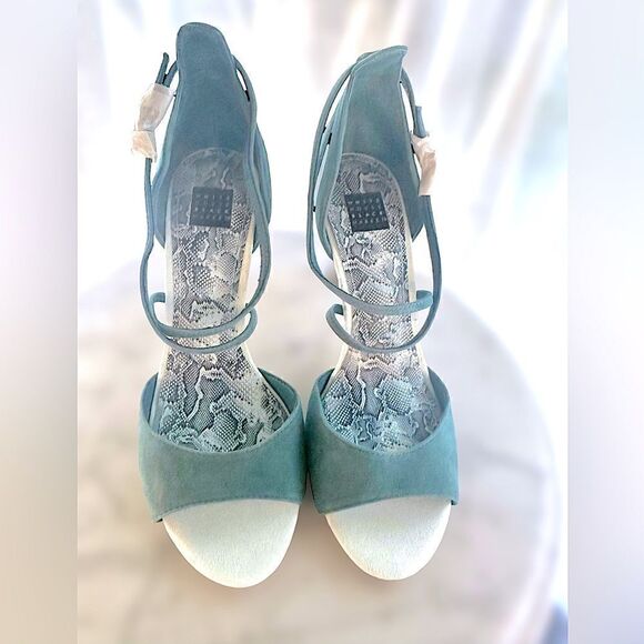 WHBM Colorblock Suede Strappy Heels | ILARIA Sea Shadow Size 7.5 - Picture 15 of 16